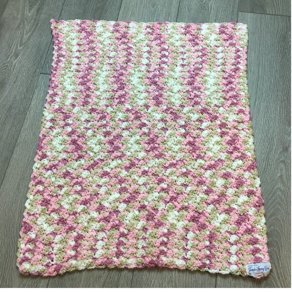 Vintage Crochet Baby Blanket Handmade Pink White Purple Crib Soft 27" x 23.5" - Picture 1 of 5